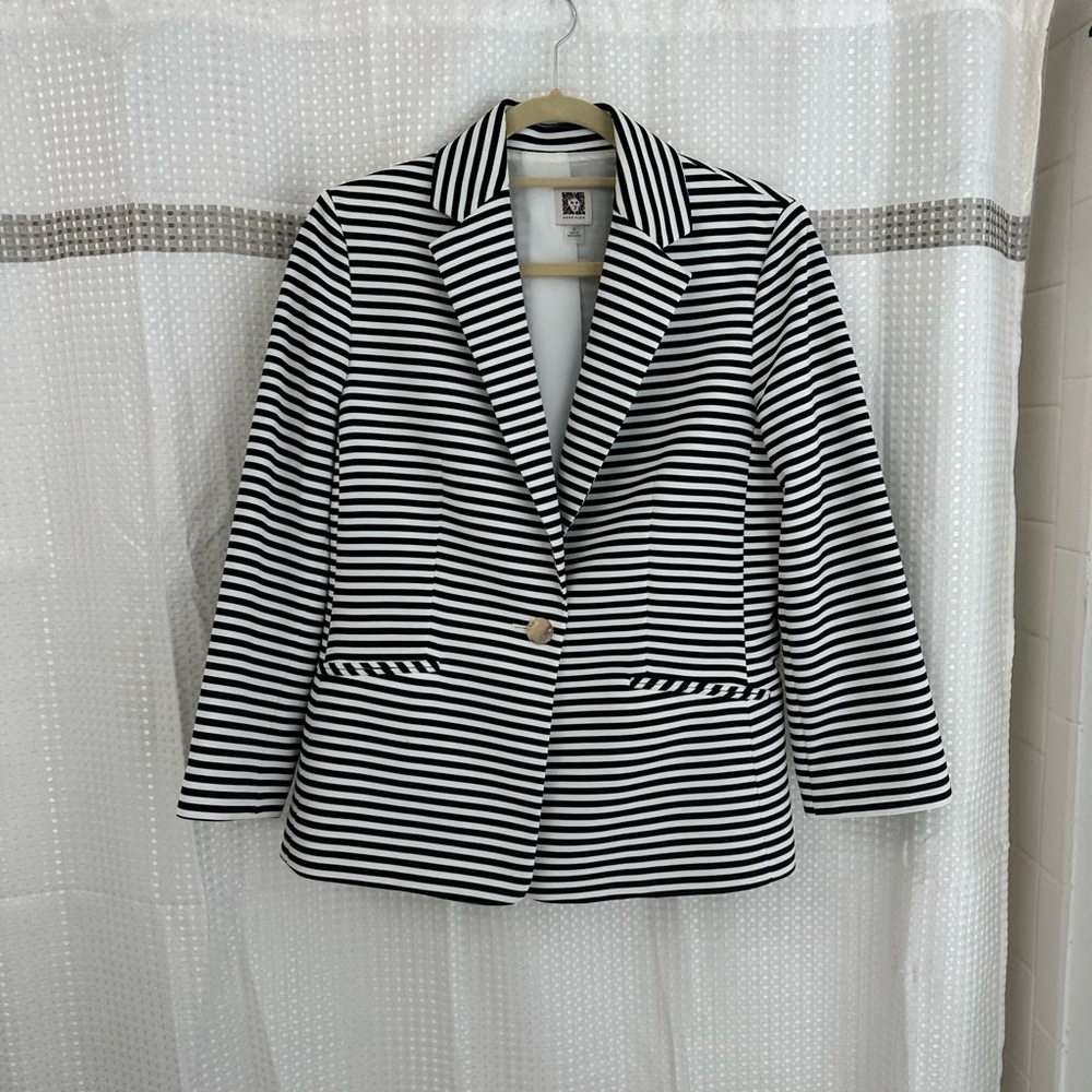 Women's Black and White Striped Blazer